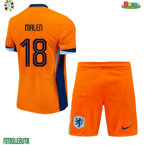 Nederländerna Donyell Malen #18 Hemmaställ Barn EM 2024 Kortärmad (+ Korta byxor)